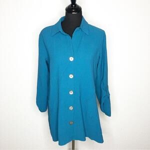 Soft Surroundings Marianna peacock teal blue button down tunic top Small NWT